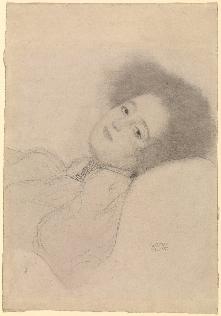Portret van een liggende jonge vrouw door Gustav Klimt