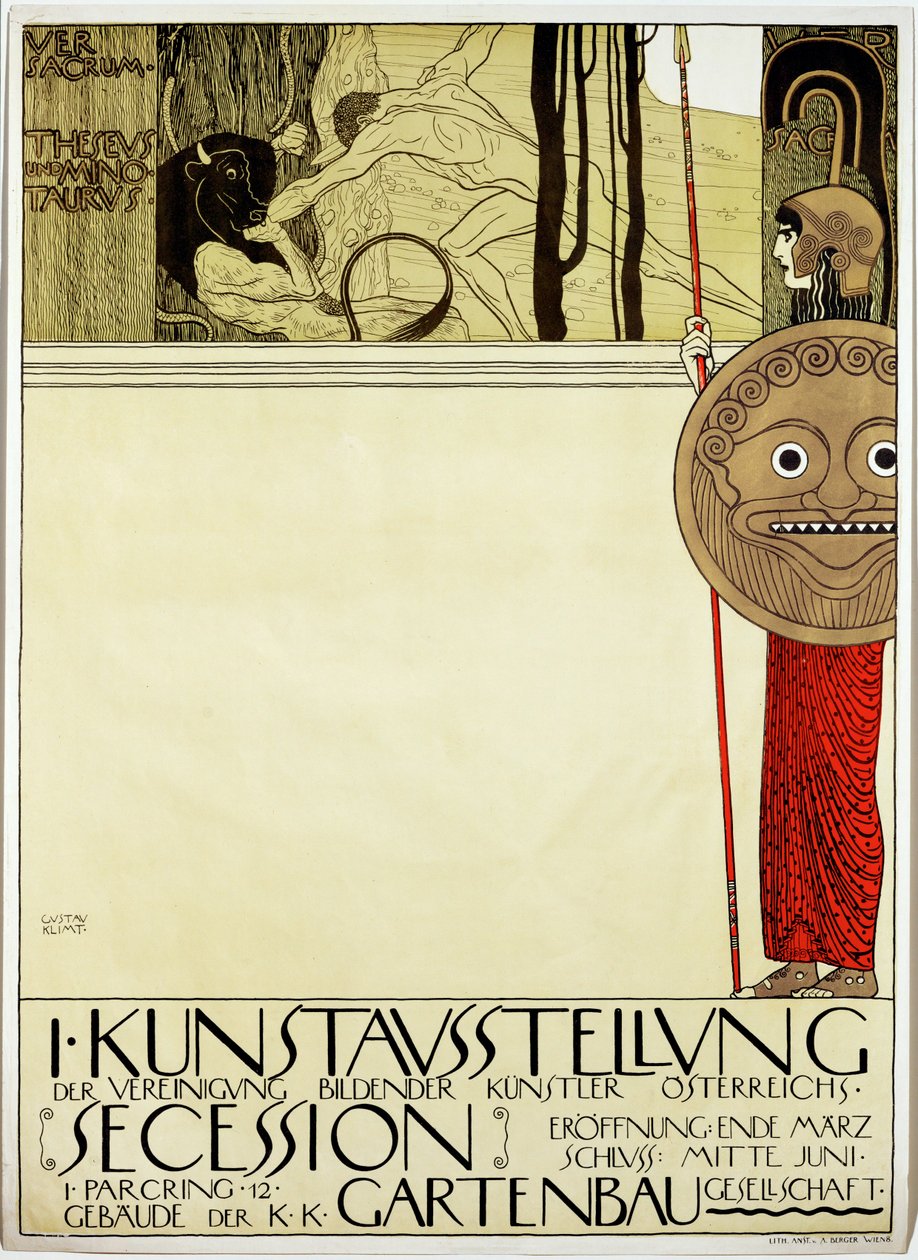 Affiche voor de eerste kunsttentoonstelling van de " Secession " kunstbeweging door Gustav Klimt
