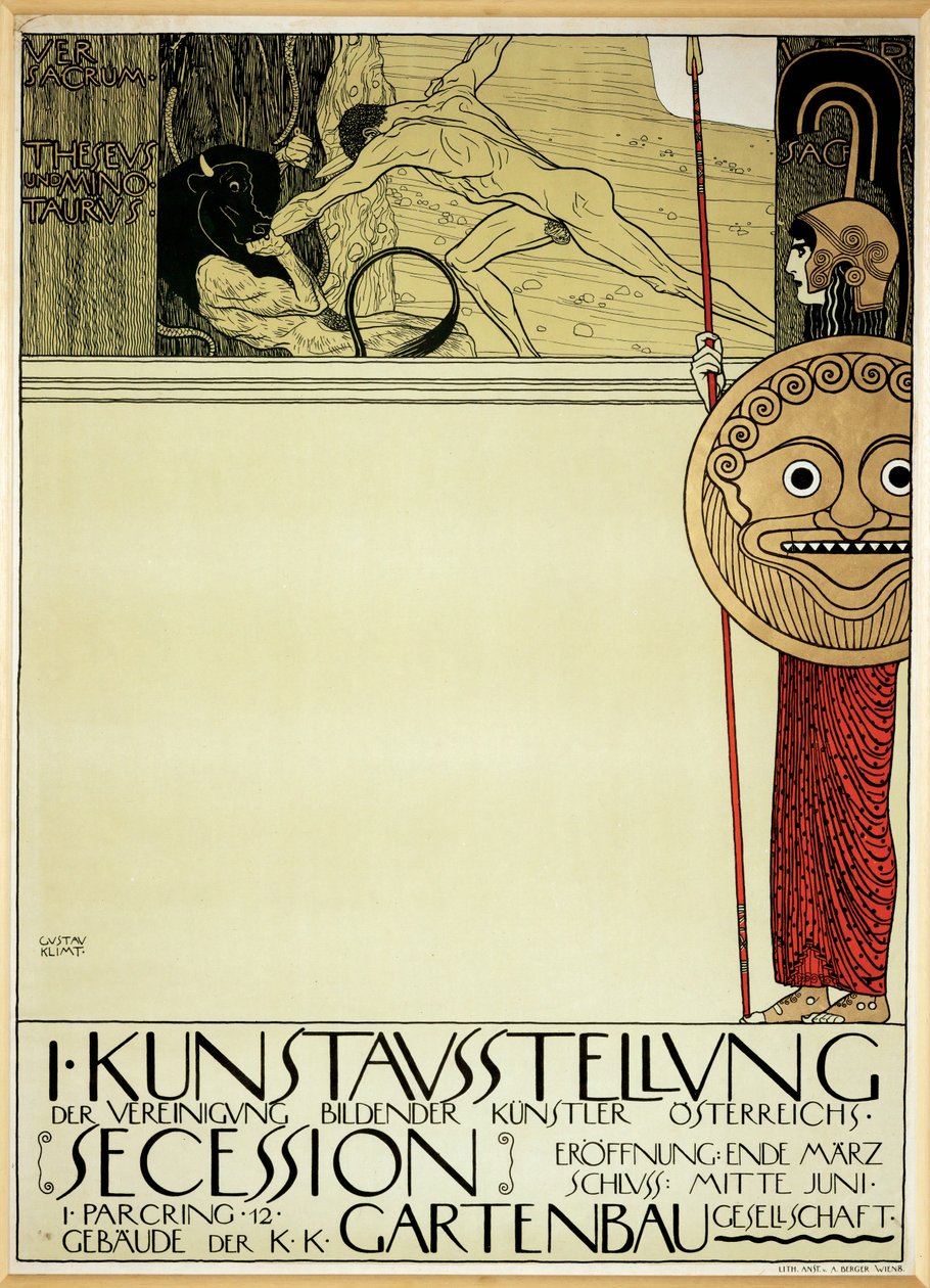 Affiche voor de eerste tentoonstelling van de Secession (poster) door Gustav Klimt