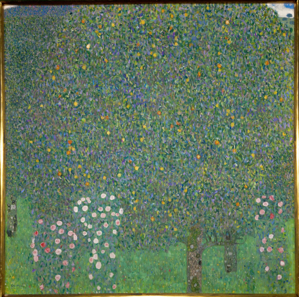 Rozen onder de bomen. 1918 (schilderij op doek) door Gustav Klimt