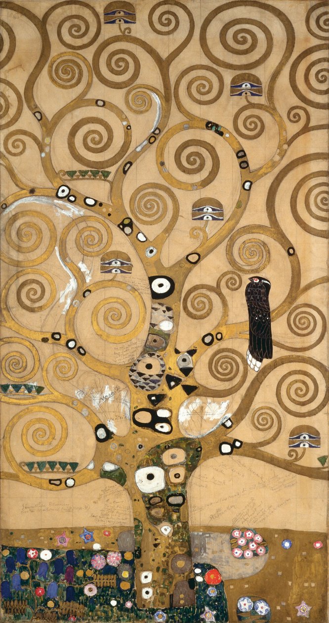 Schetsen voor de fries voor het Palais Stoclet in Brussel, België (aquarel  potlood op papier) door Gustav Klimt