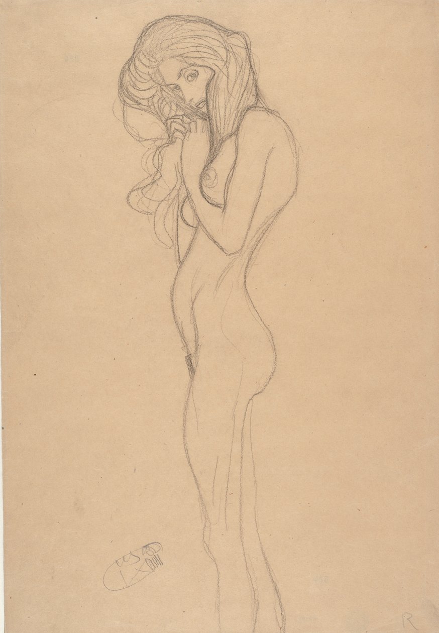 Staande Vrouwelijke Naaktstudie voor De Beethovenfries, 1901 door Gustav Klimt