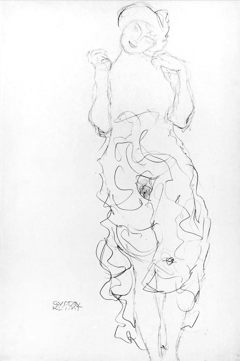 Staande naakte vrouw met opgeheven armen, ca. 1917/18 door Gustav Klimt