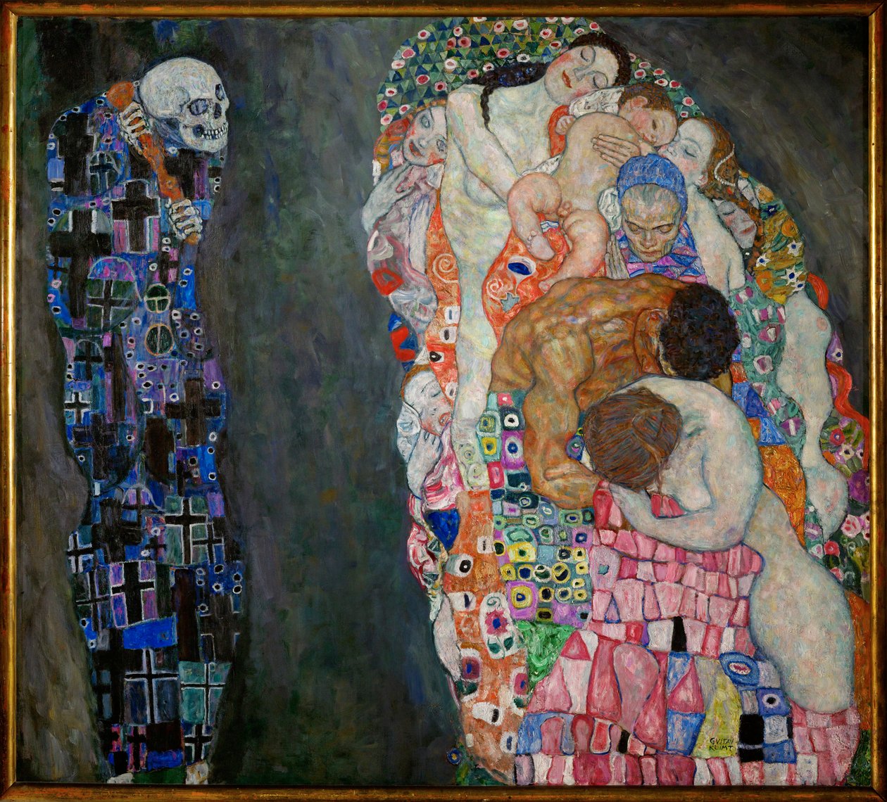 Tod und Leben, voltooid 1915 (olieverf op doek) door Gustav Klimt