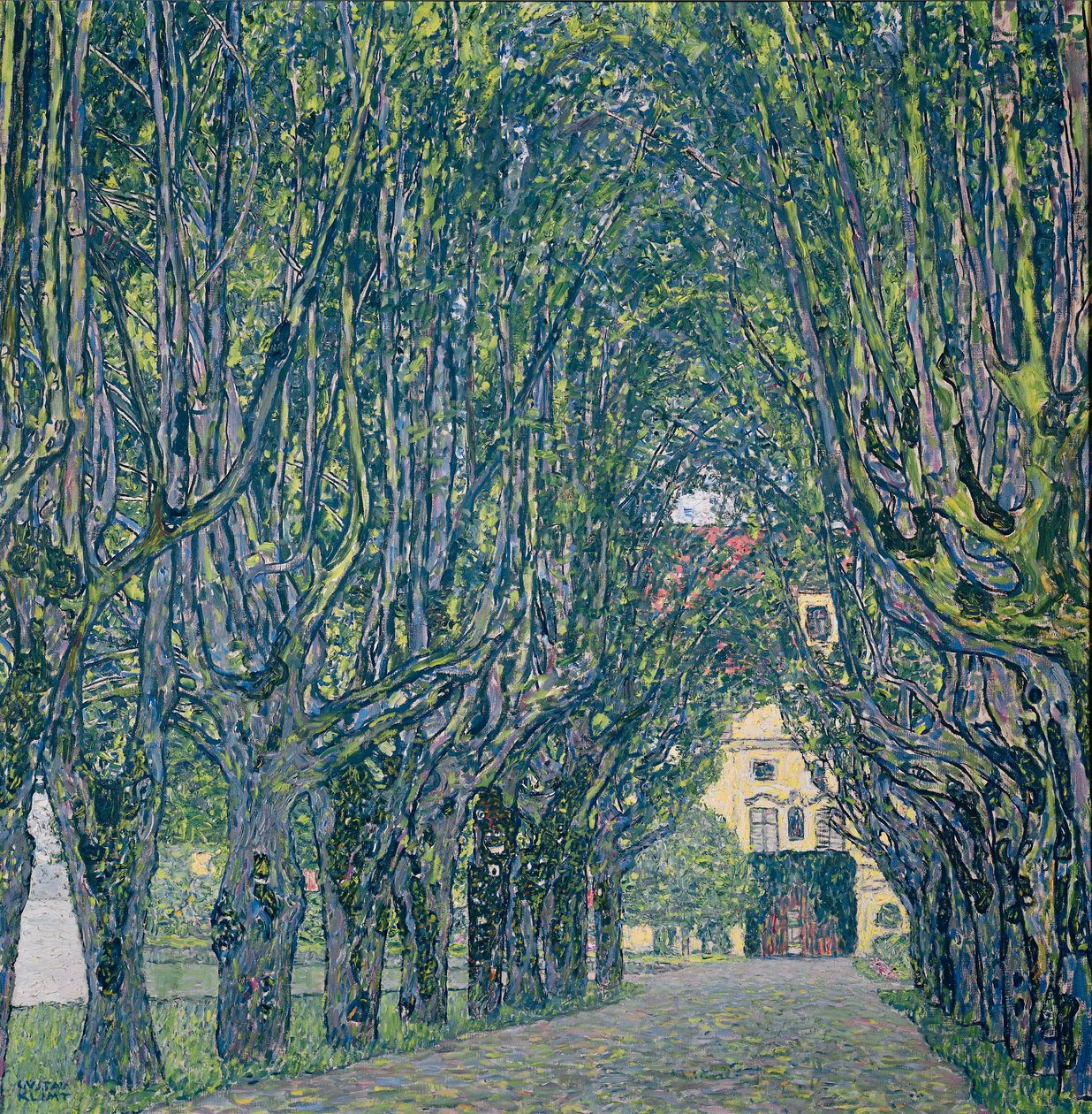 Met bomen omzoomde weg naar het landhuis in Kammer, Opper-Oostenrijk door Gustav Klimt