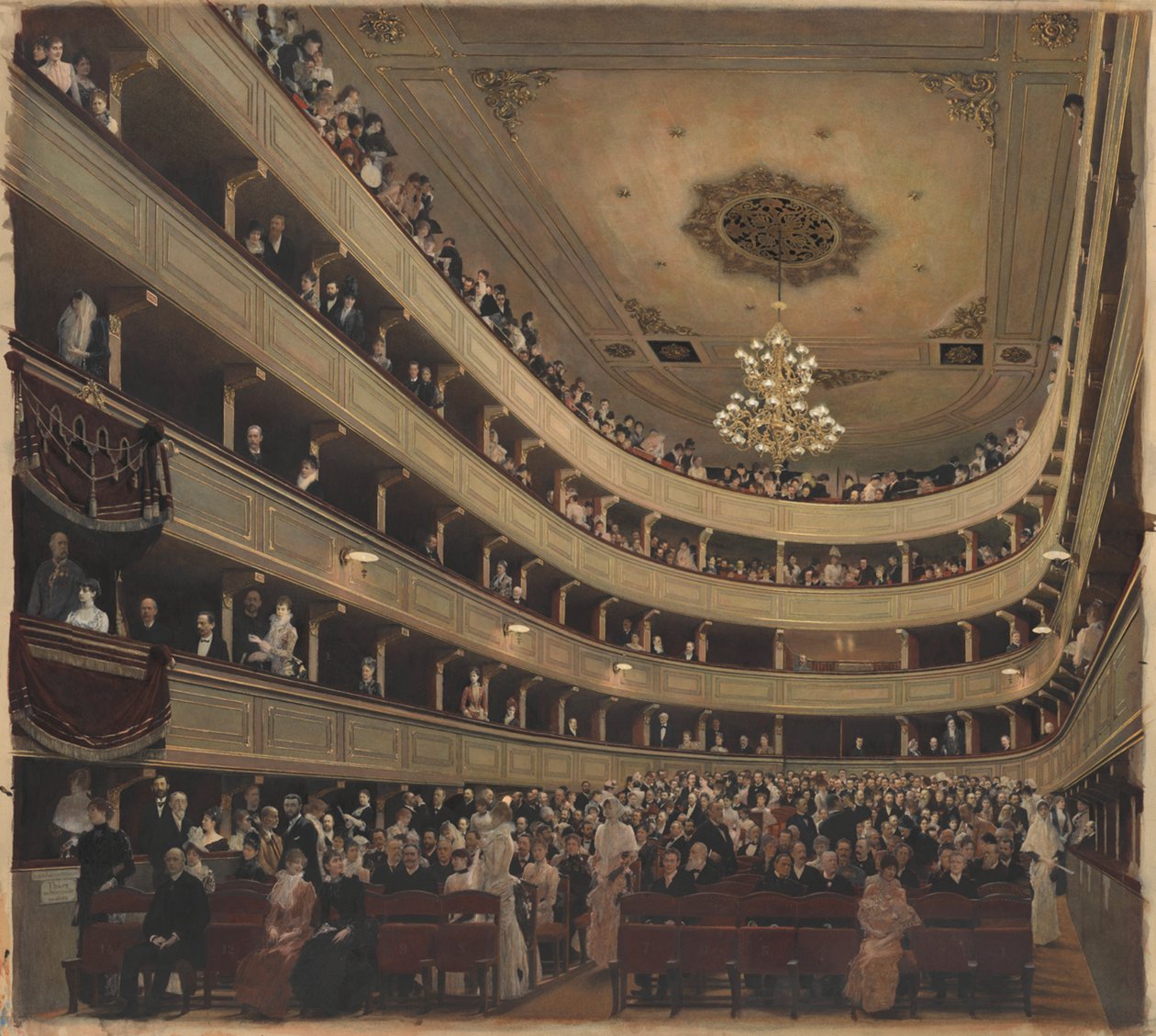 Toeschouwersruimte in het oude Burgtheater door Gustav Klimt
