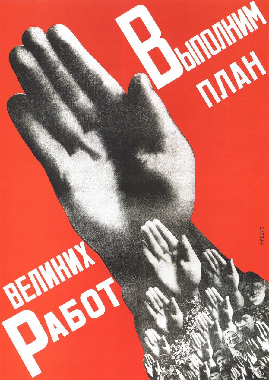 Laten we het plan van de grote projecten vervullen poster, 1930 door Gustav Klutsis