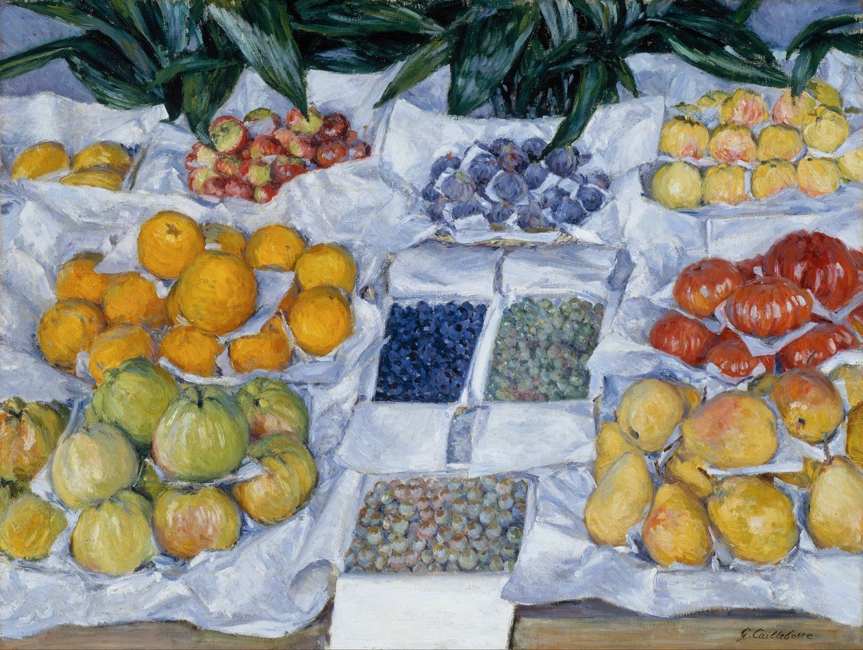 Fruit uitgestald op een stand door Gustave Caillebotte