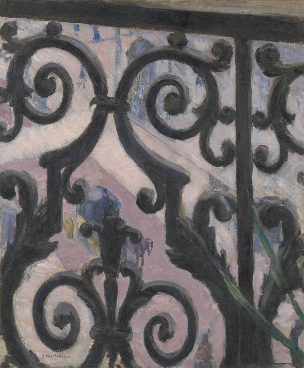 Uitzicht door een balkon door Gustave Caillebotte