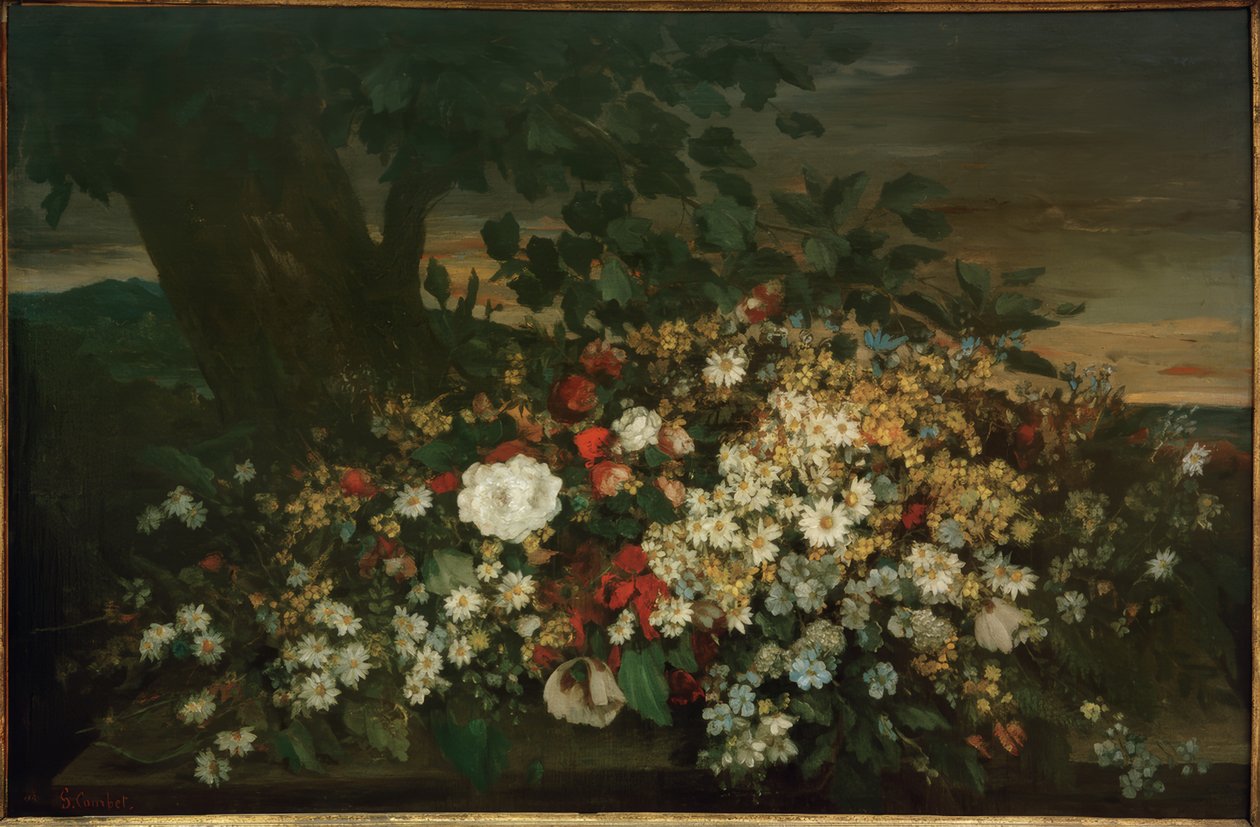 Bloemen op een bank door Gustave Courbet