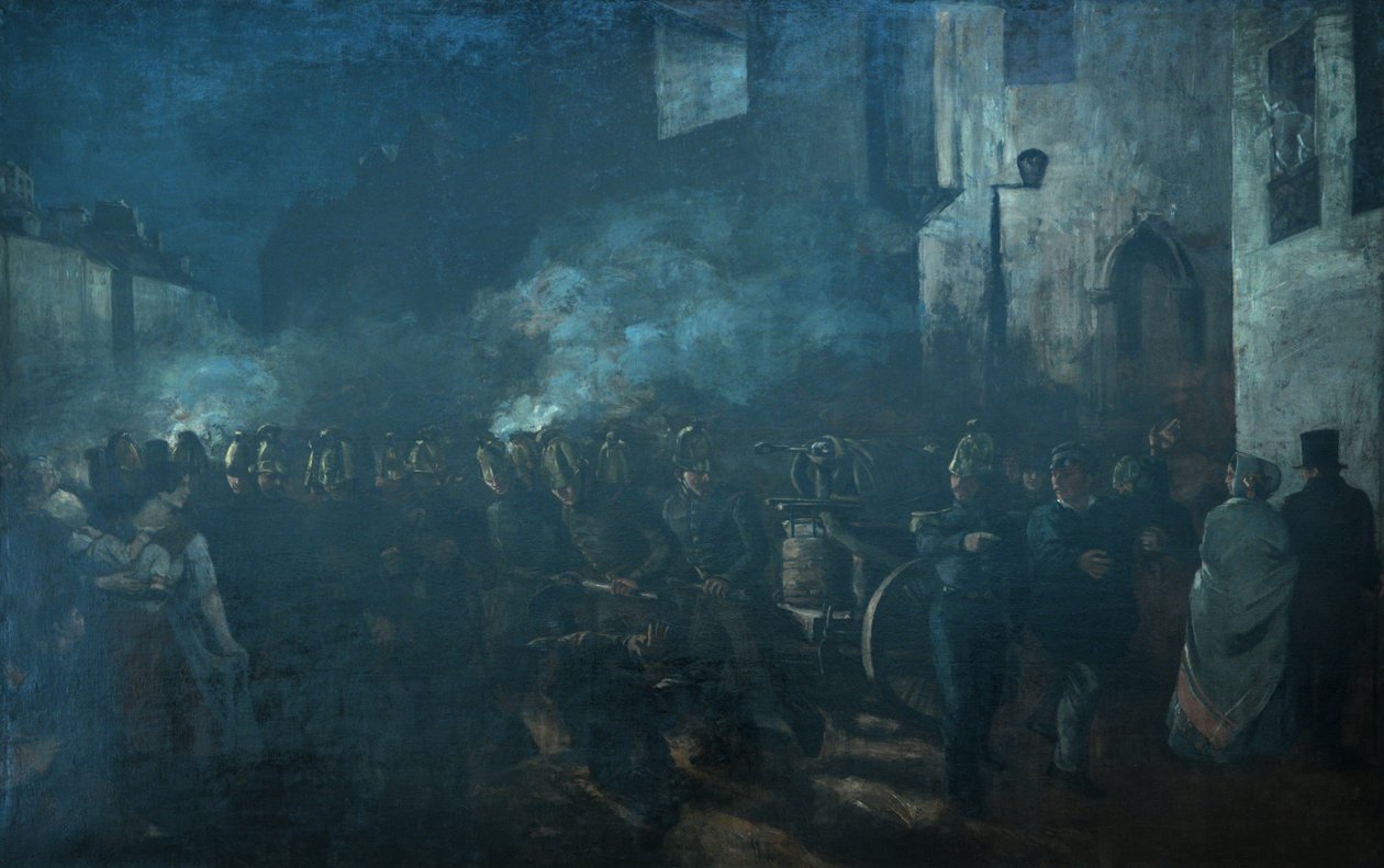 Brandweerlieden rennen naar een brand door Gustave Courbet