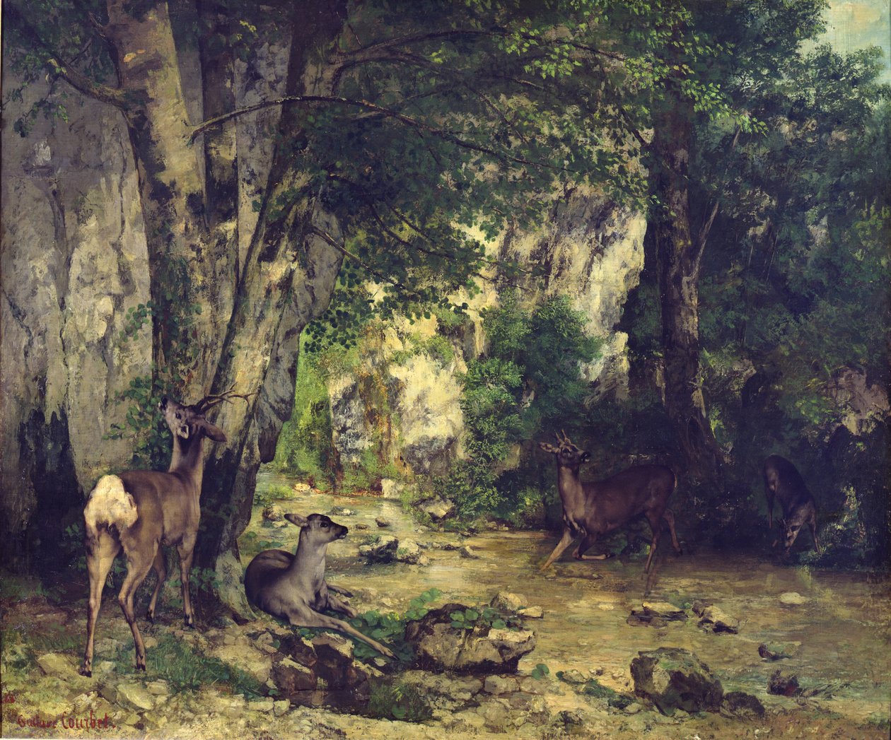 De terugkeer van de herten naar de stroom bij Plaisir-Fontaine, 1866 door Gustave Courbet