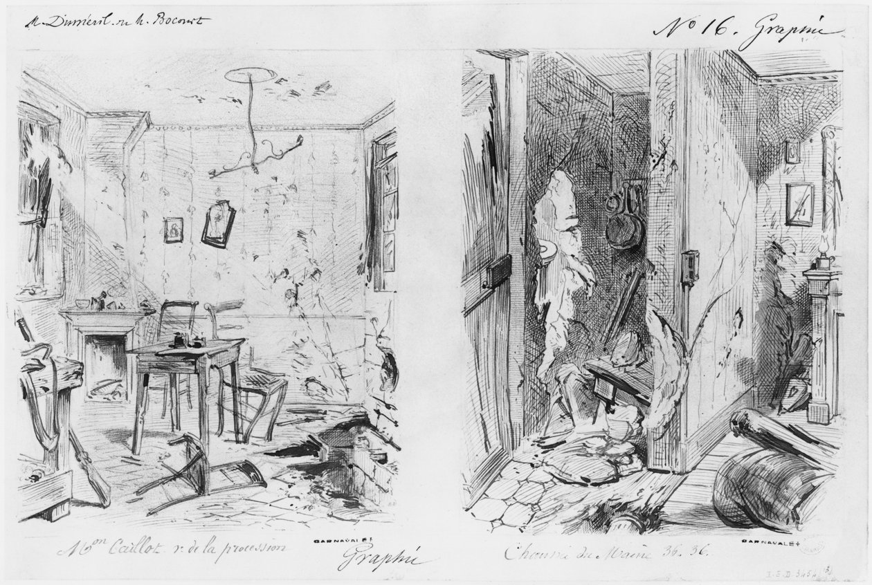 Album van het Beleg van Parijs, Maison Caillot rue de la Procession, Chaussee du Maine door Gustave Dore