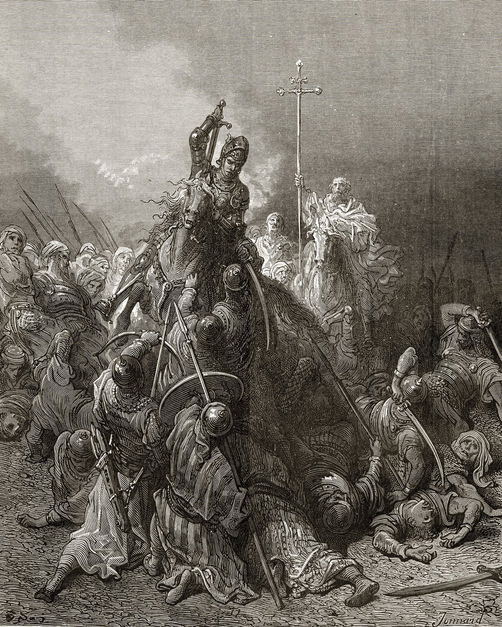 Christelijke ridders vechten tegen Saracenen, illustratie uit 