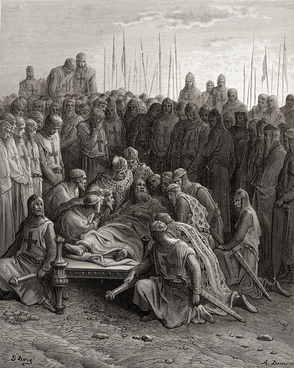 De dood van Boudewijn I (1171-1205) de Latijnse koning van Jeruzalem, illustratie uit 