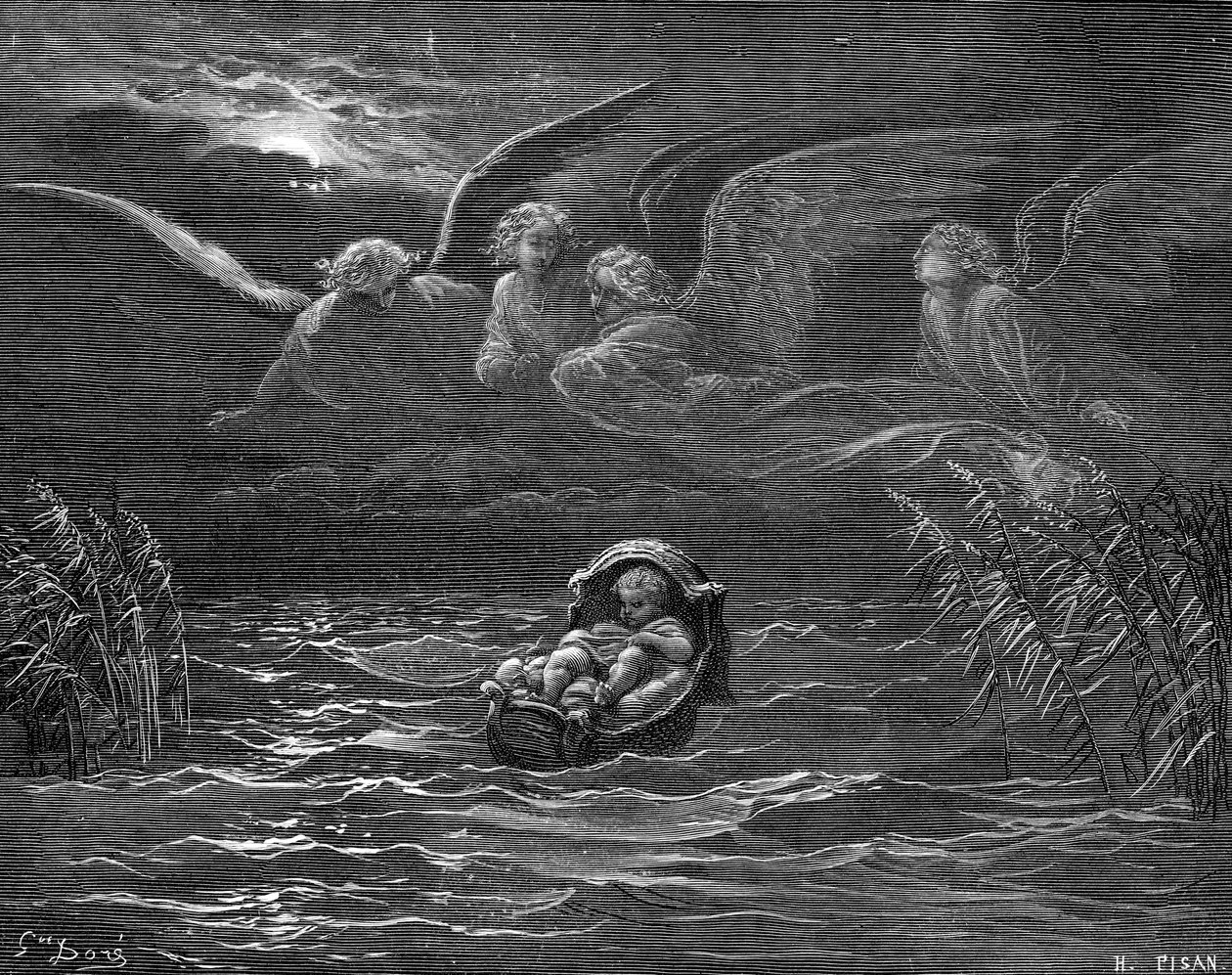 Mozes aan de rivier de Nijl, gravure door Doré door Gustave Dore