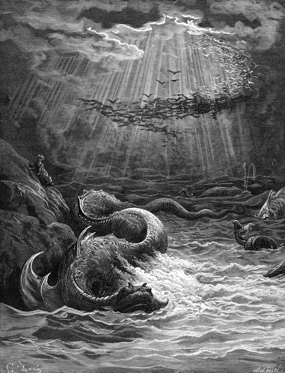Paradise Lost: Schepping van de vissen en vogels door Gustave Dore