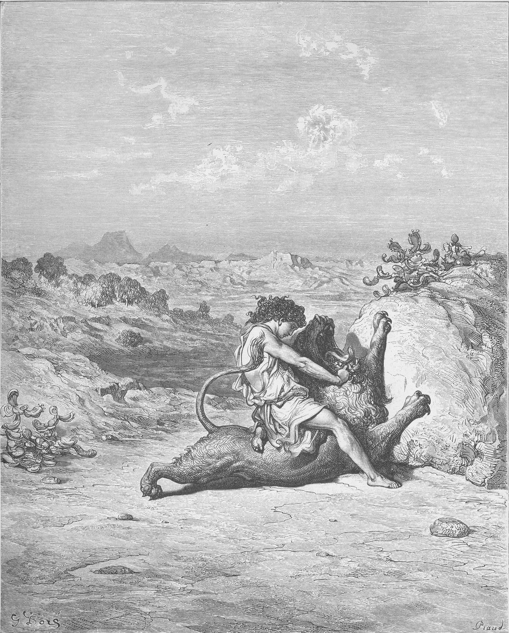 Simson doodt een leeuw door Gustave Dore