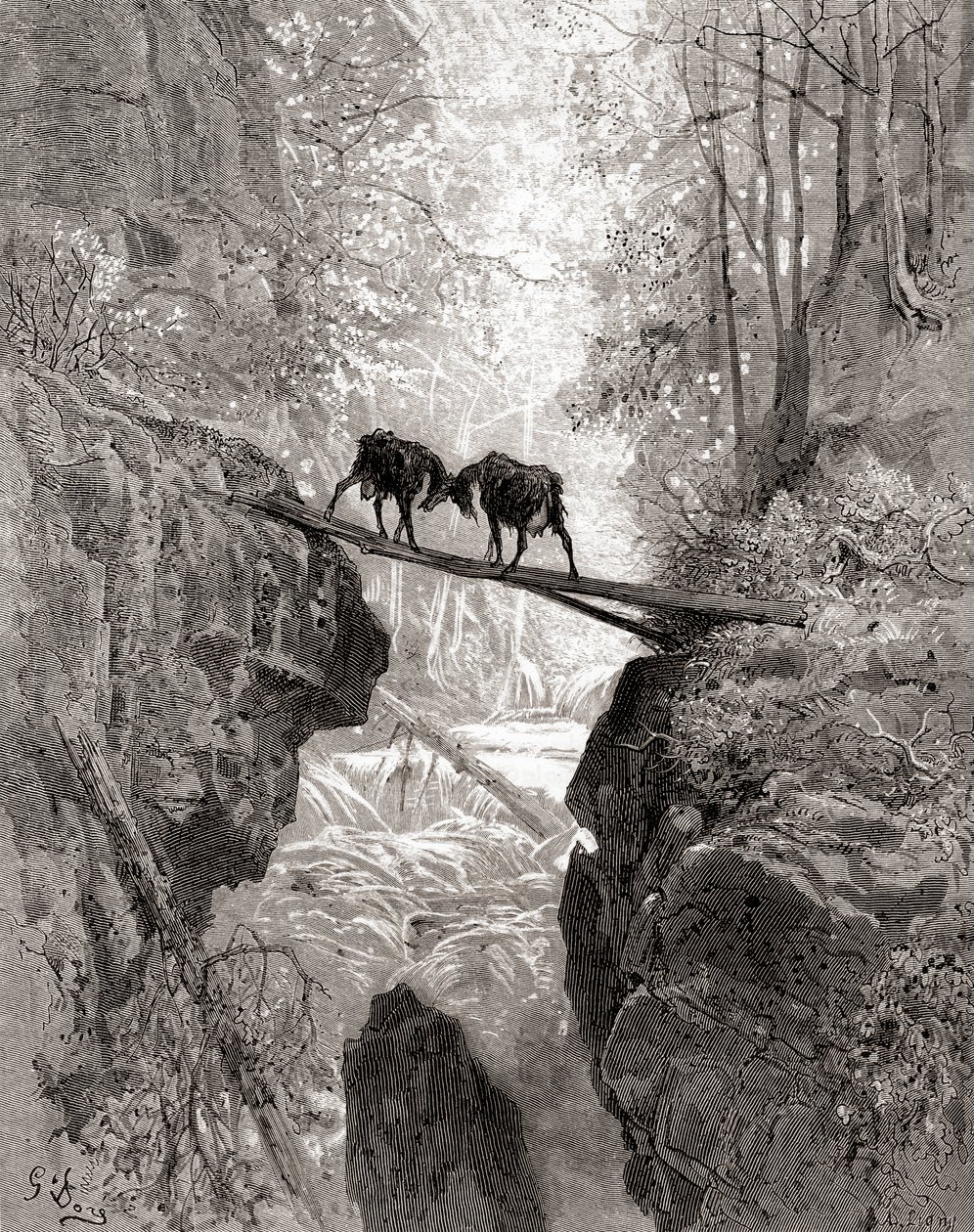 de Twee Geiten, uit een late 19e-eeuwse editie van Fabels van La Fontaine door Gustave Dore
