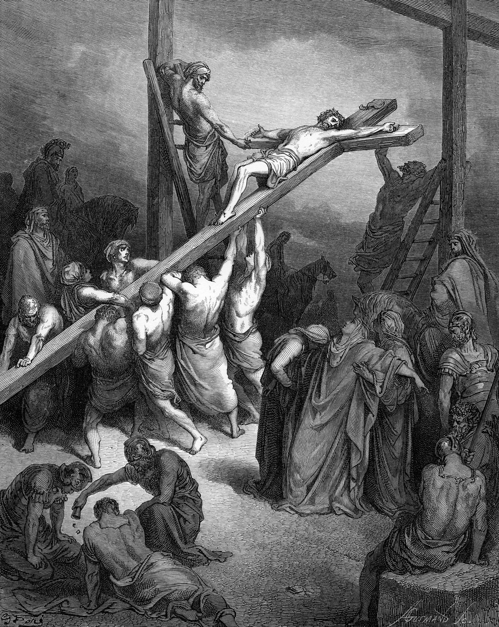 De oprichting van het kruis door Gustave Dore
