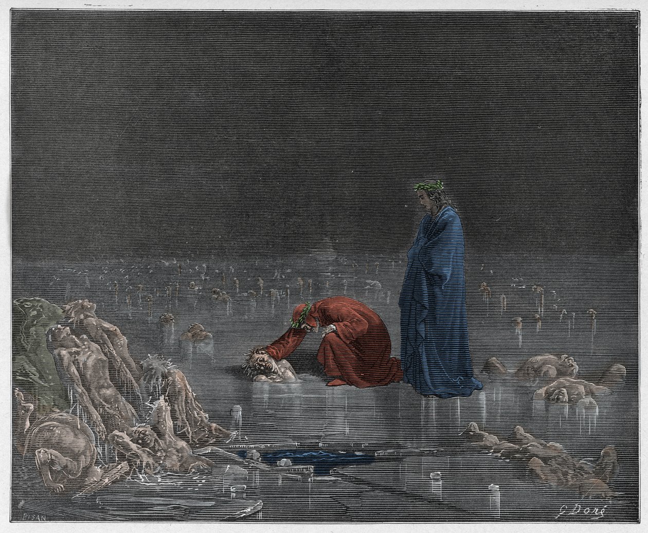 Inferno, Canto 32: Dante spreekt de verrader Bocca degli Abati aan, illustratie uit De Goddelijke Komedie van Dante Alighieri, 1885 door Gustave after Dore