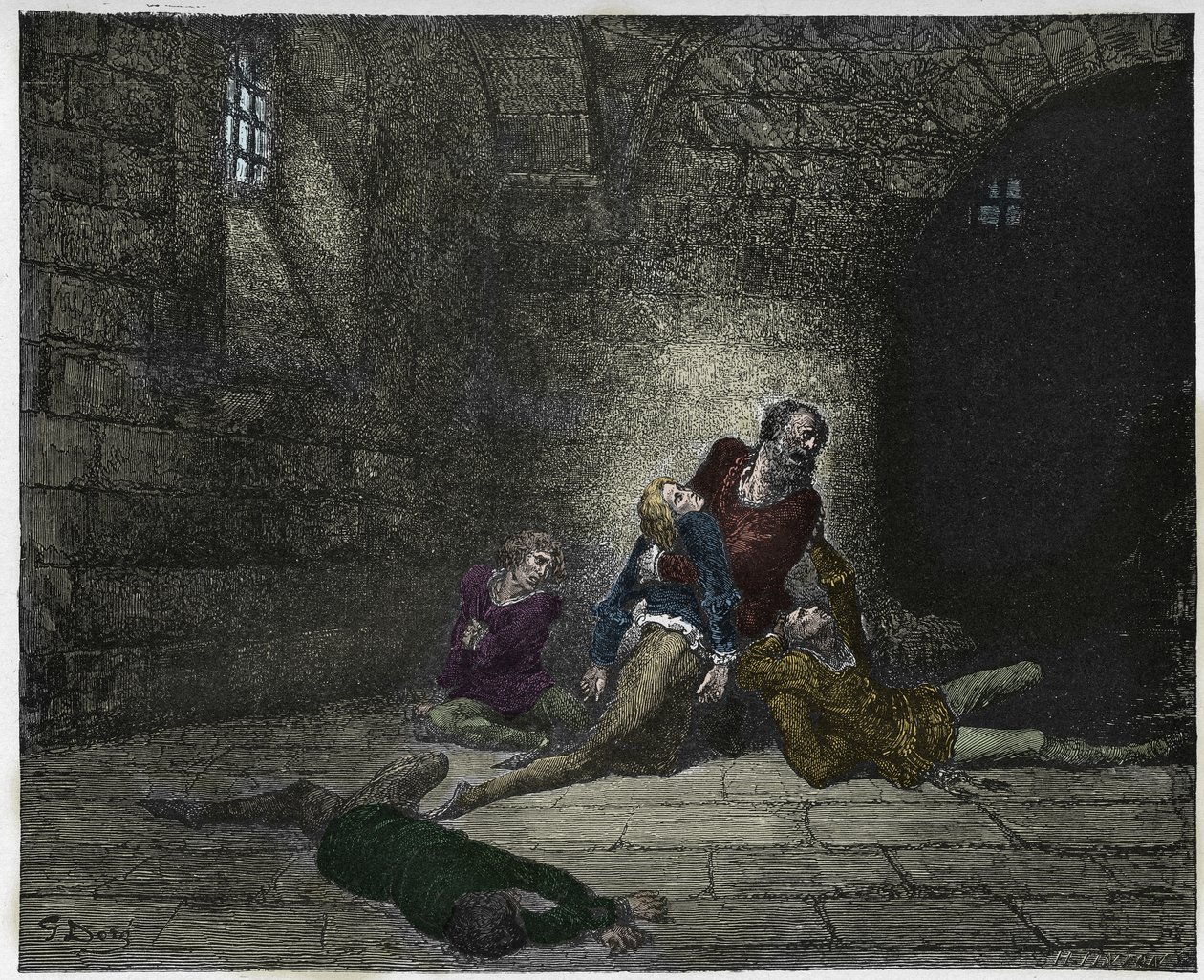 Inferno, Canto 33: Gaddo sterft voor de ogen van zijn vader, illustratie uit De Goddelijke Komedie van Dante Alighieri, 1885 door Gustave after Dore