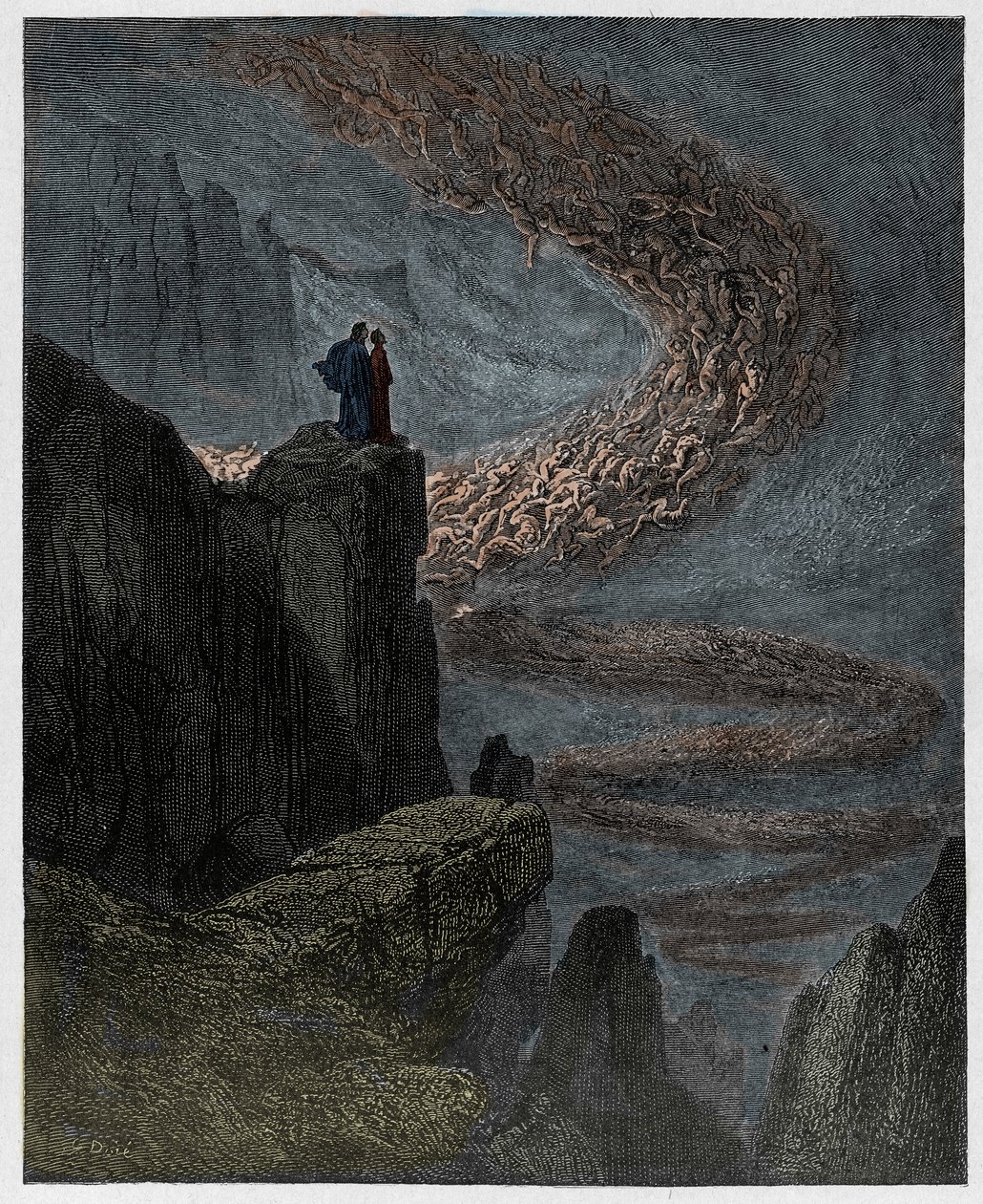 Inferno, Canto 5: Minos oordeelt over de overtredingen en stuurt de zielen, illustratie uit De Goddelijke Komedie van Dante Alighieri, 1885 (digitaal ingekleurde gravure) door Gustave after Dore