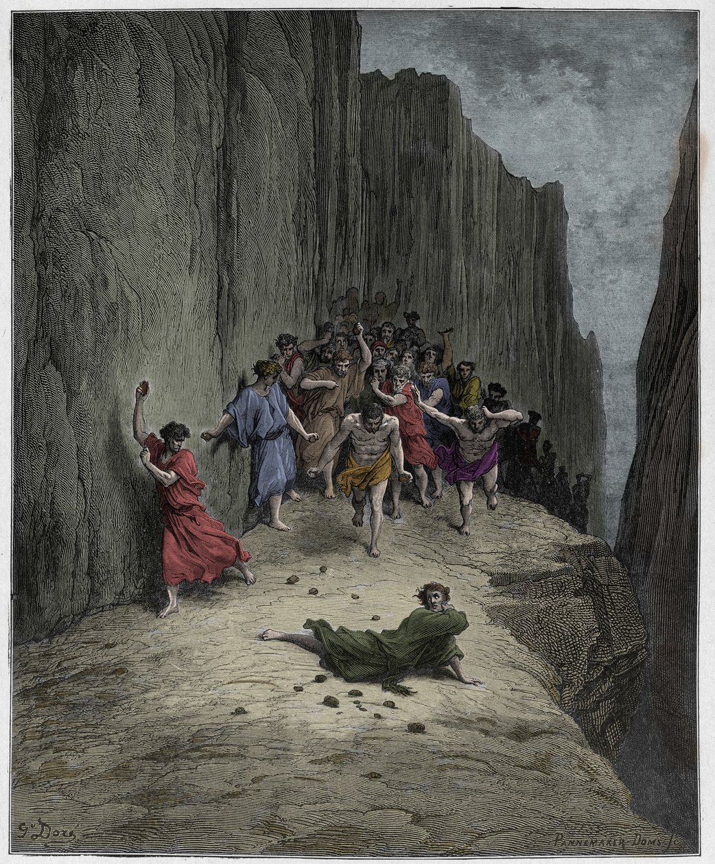 Purgatorio, Canto 15: Dantes visioen van de steniging van Stefanus, illustratie uit De Goddelijke Komedie van Dante Alighieri, 1885 door Gustave after Dore