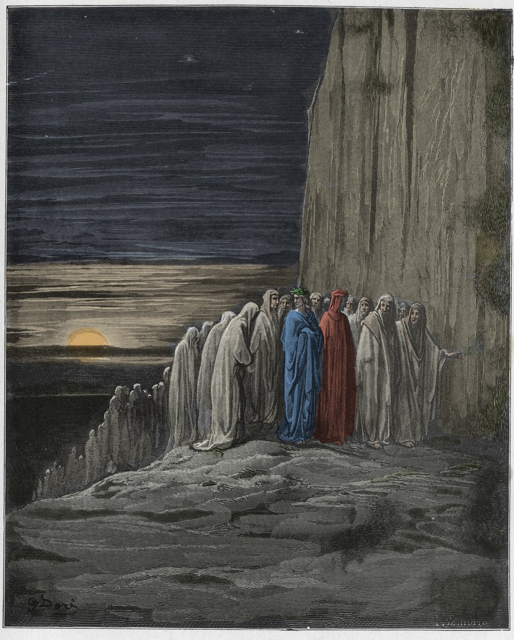 Purgatorio, Canto 18: De menigte van de trage, illustratie uit De Goddelijke Komedie van Dante Alighieri, 1885 door Gustave after Dore