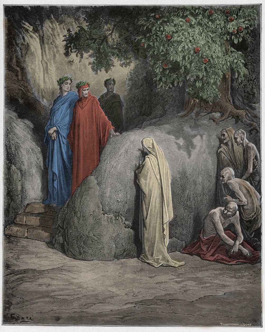 Purgatorio, Canto 23: Dante herkent de schim van Forese Donati tussen de gulzigaards, illustratie uit De Goddelijke Komedie van Dante Alighieri, 1885 door Gustave after Dore