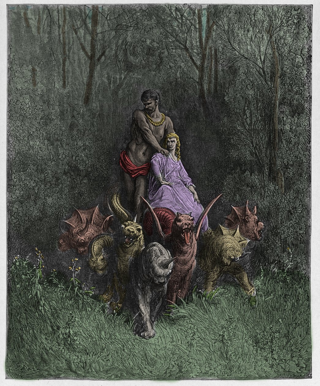 Purgatorio, Canto 32: De reus en de hoer in de wagen, illustratie uit De Goddelijke Komedie van Dante Alighieri, 1885 door Gustave after Dore