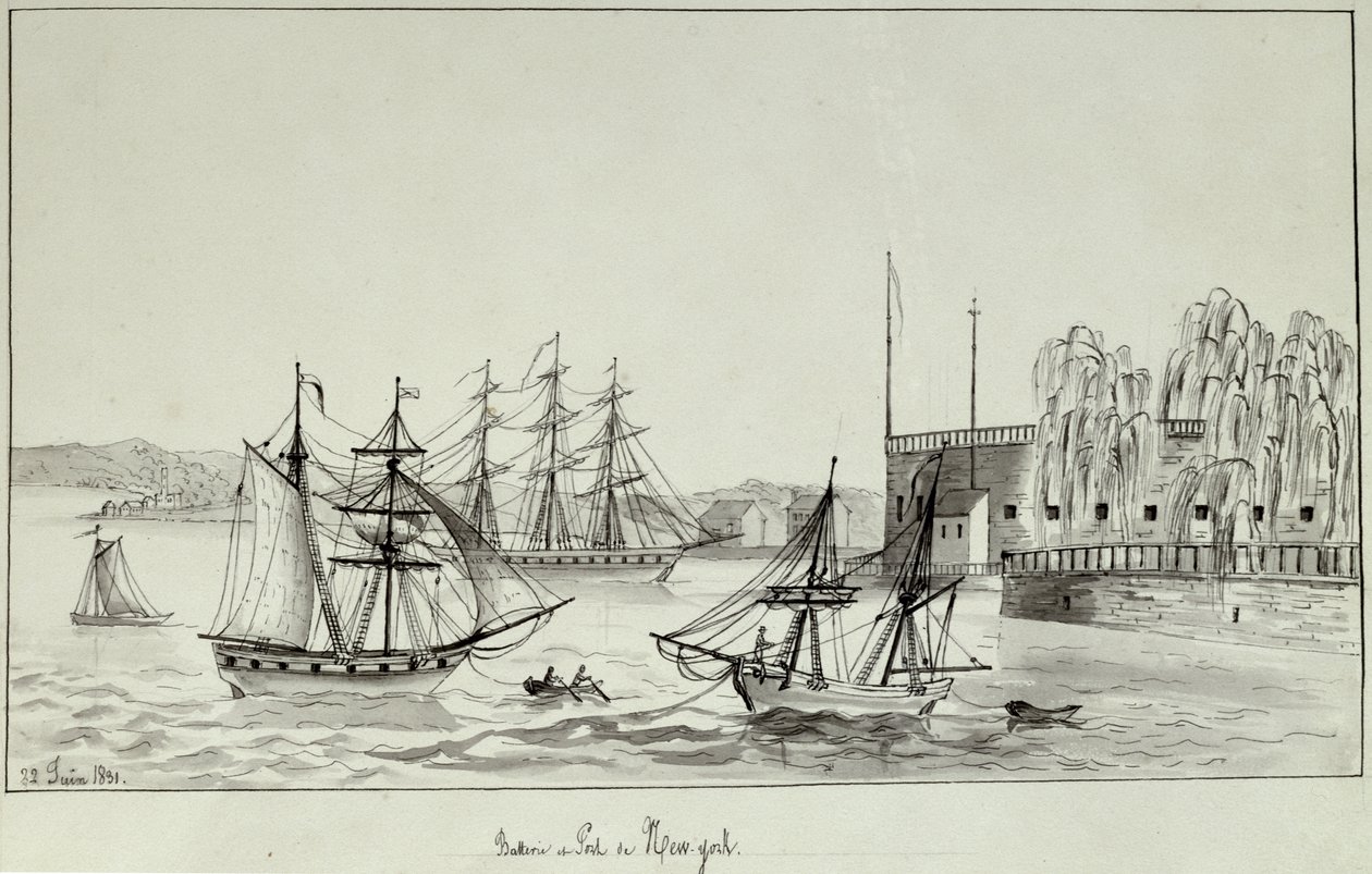 De batterij en haven van New York, 1831 door Gustave de Beaumont
