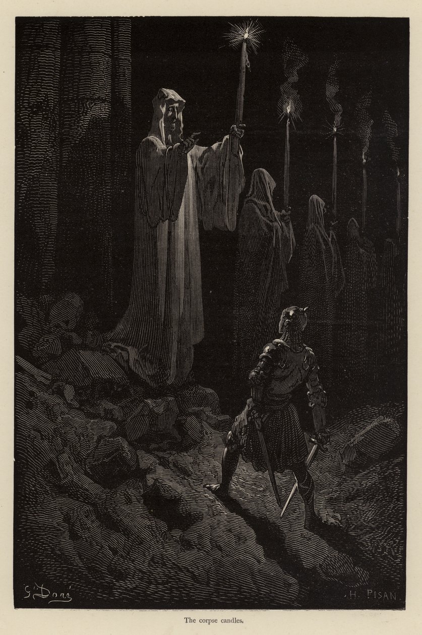 De lijkkaarsen (gravure) door Gustave (after) Dore