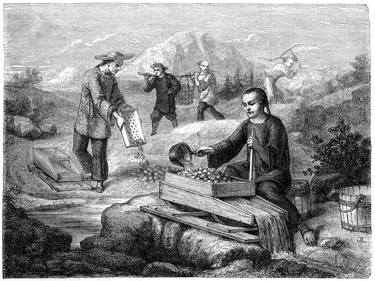 Chinese mijnwerkers, Californië, 19e eeuw door Gustave Adolphe Chassevent Bacques