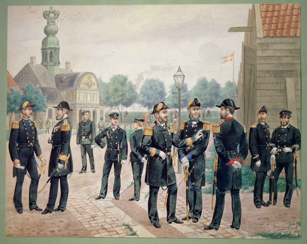 Officieren van de Deense marine op de academie. Aquarel door Gustav Brock door Gustave Brock
