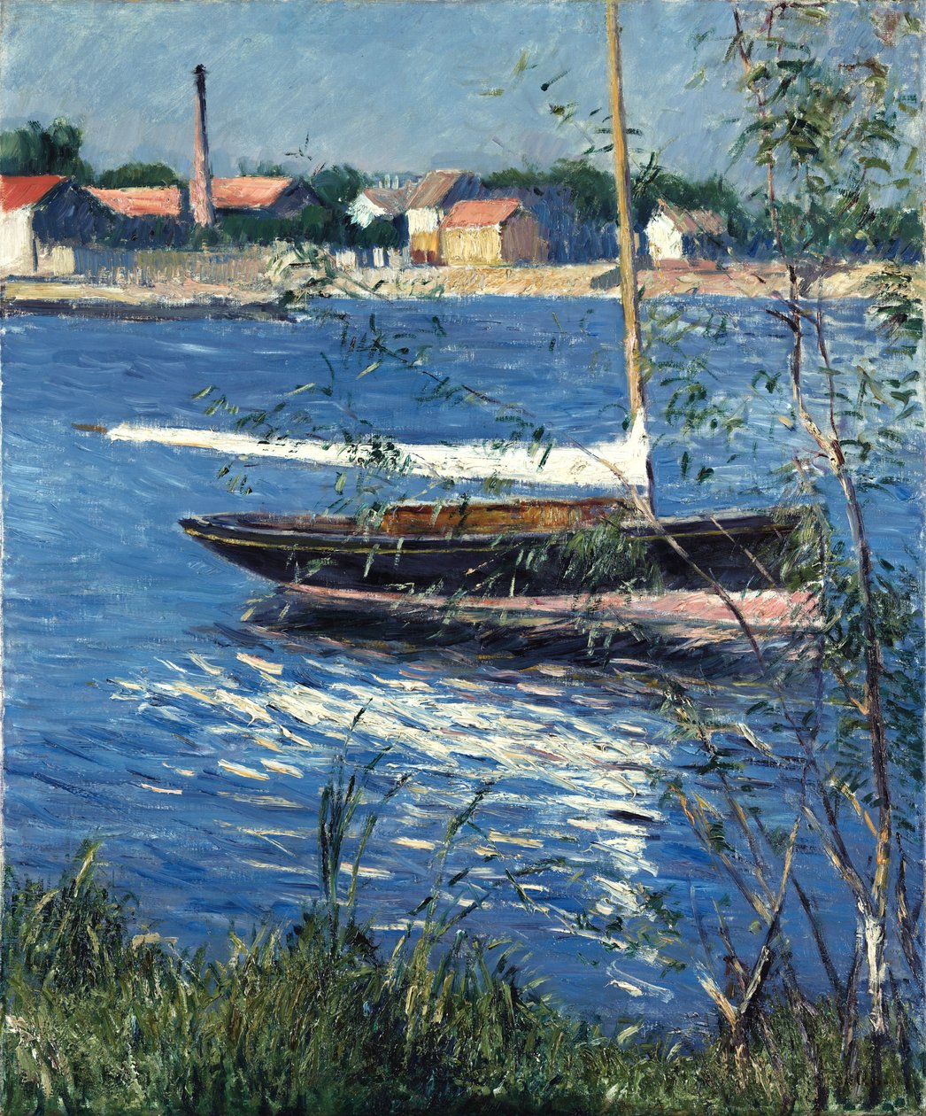 Frans: Bateau au mouillage sur la Seine à Argenteuil Boot aangemeerd op de Seine bij Argenteuil door Gustave Caillebotte