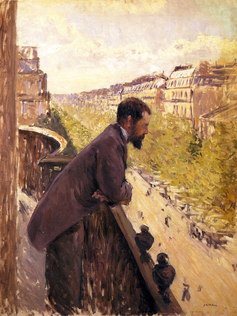Man op balkon door Gustave Caillebotte
