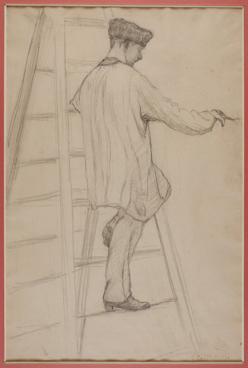 Studie voor huisschilders: Man op een ladder door Gustave Caillebotte