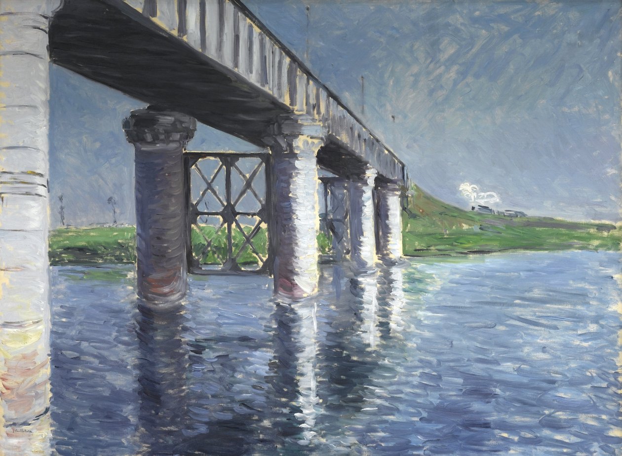 De Seine en de spoorbrug bij Argenteuil door Gustave Caillebotte