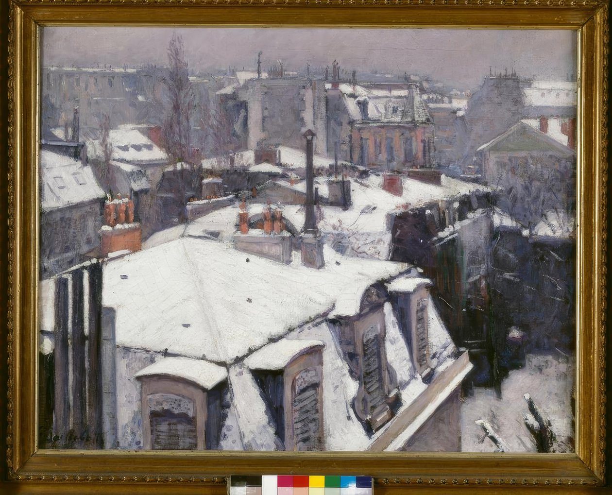 Uitzicht op daken (Sneeuweffect), genaamd Daken onder de sneeuw door Gustave Caillebotte