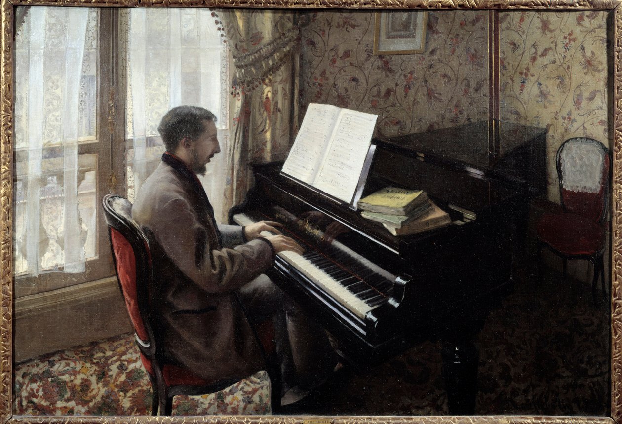Jonge man die piano speelt door Gustave Caillebotte