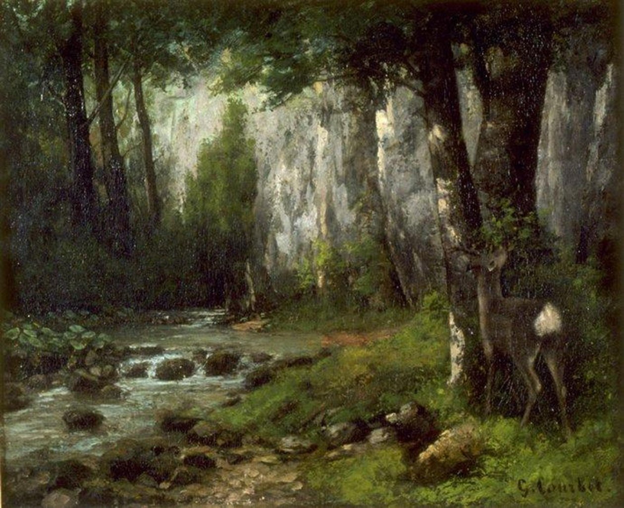 Courbet - Deer in the Woods, circa 1839-1877 door Gustave Courbet