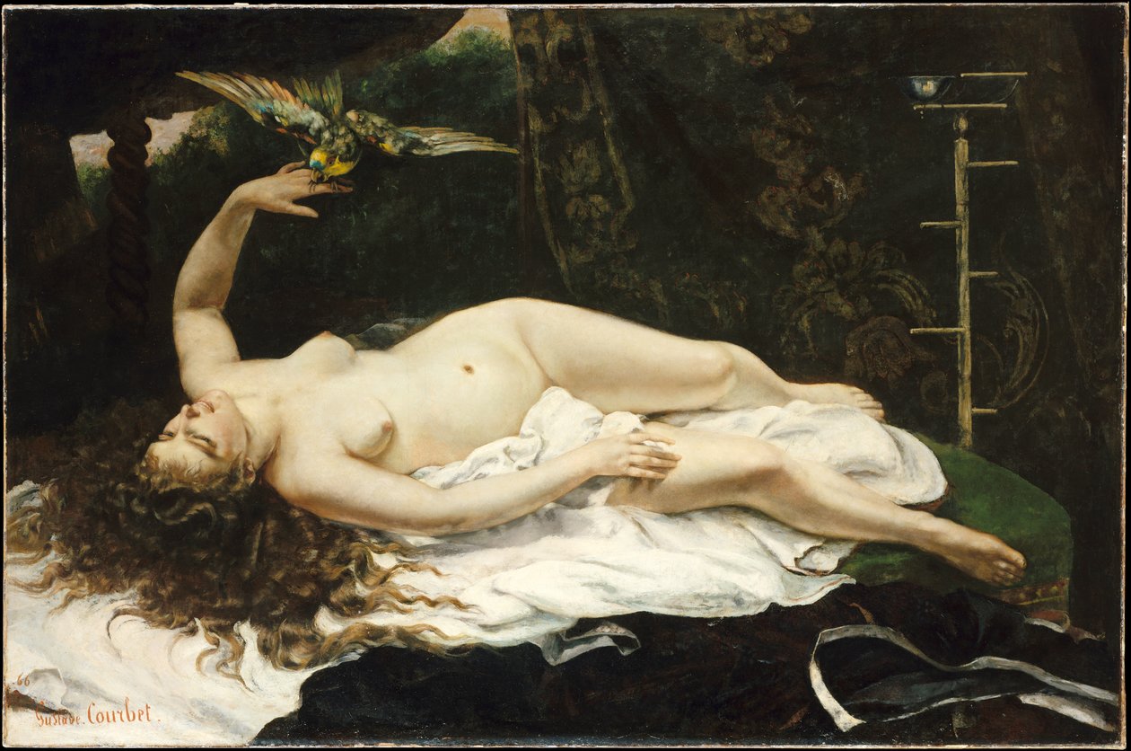 Frans:  La Femme au perroquet Vrouw met een papegaai door Gustave Courbet