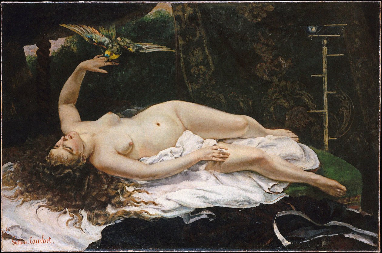 Frans:  La Femme au perroquet Vrouw met een papegaai door Gustave Courbet