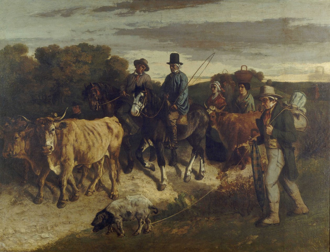 Frans:  Les Paysans de Flagey revenant de la foire Boeren uit Flagey terug van de kermis door Gustave Courbet