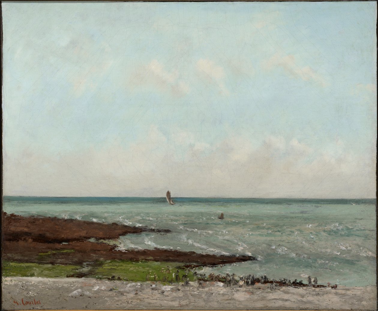 Wasvrouwen bij eb, Étretat door Gustave Courbet