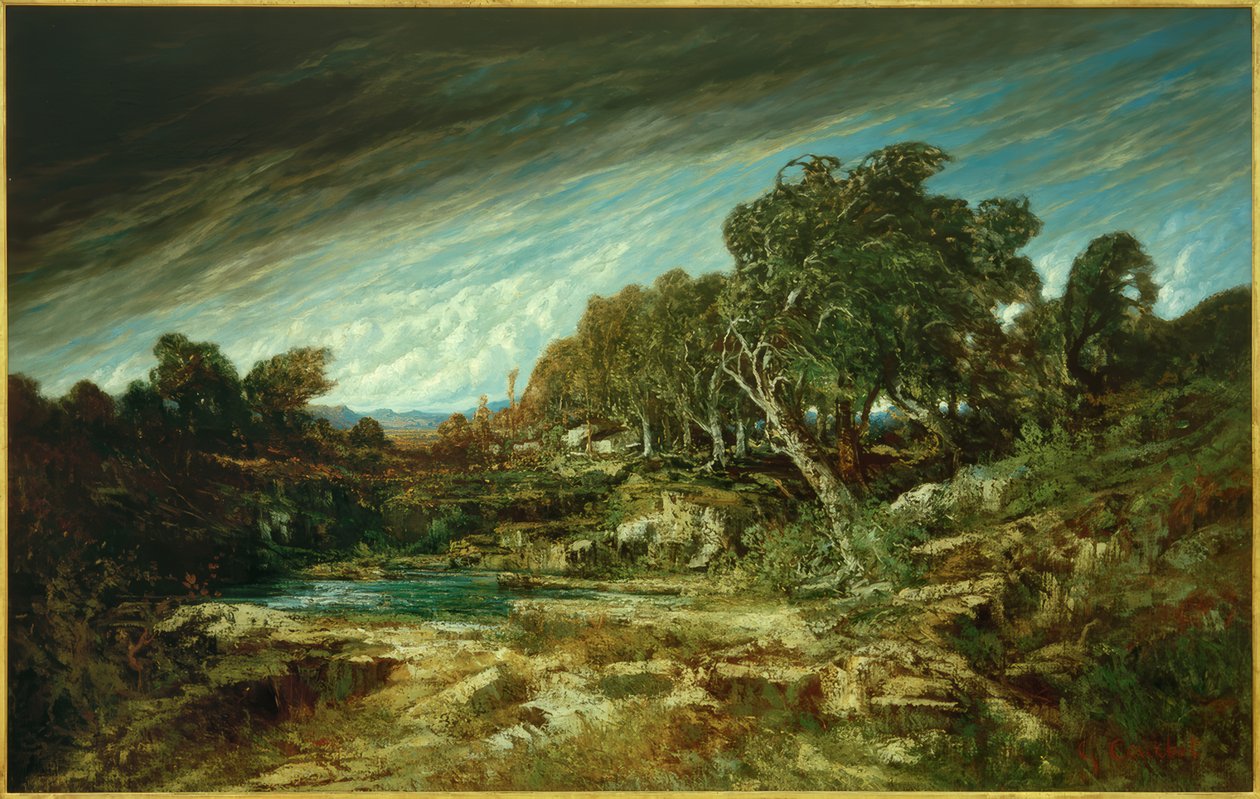 De windvlaag, bos van Fontainebleau door Gustave Courbet