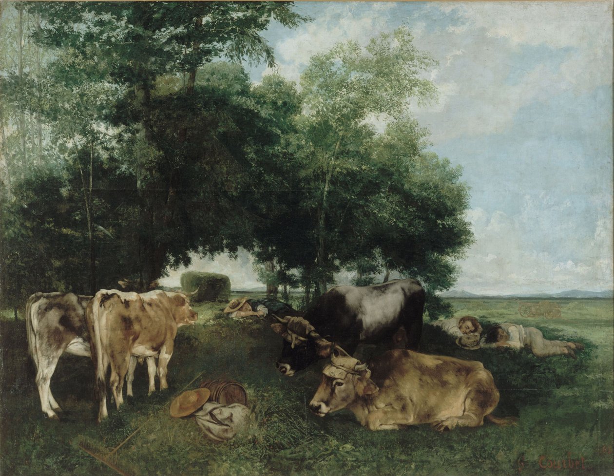 Nap tijdens het hooiseizoen, Doubs-bergen door Gustave Courbet