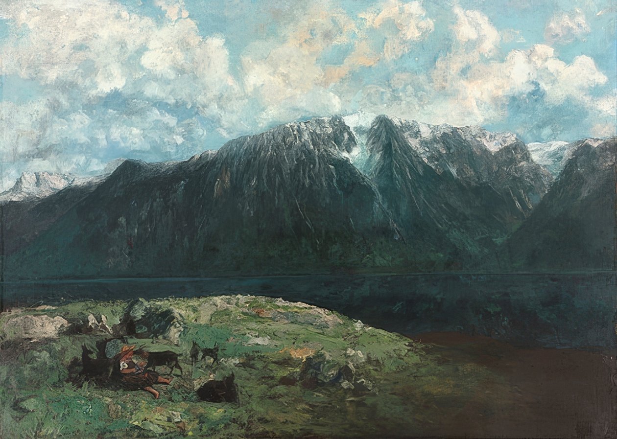 Panoramisch uitzicht op de Alpen, Les Dents du Midi door Gustave Courbet