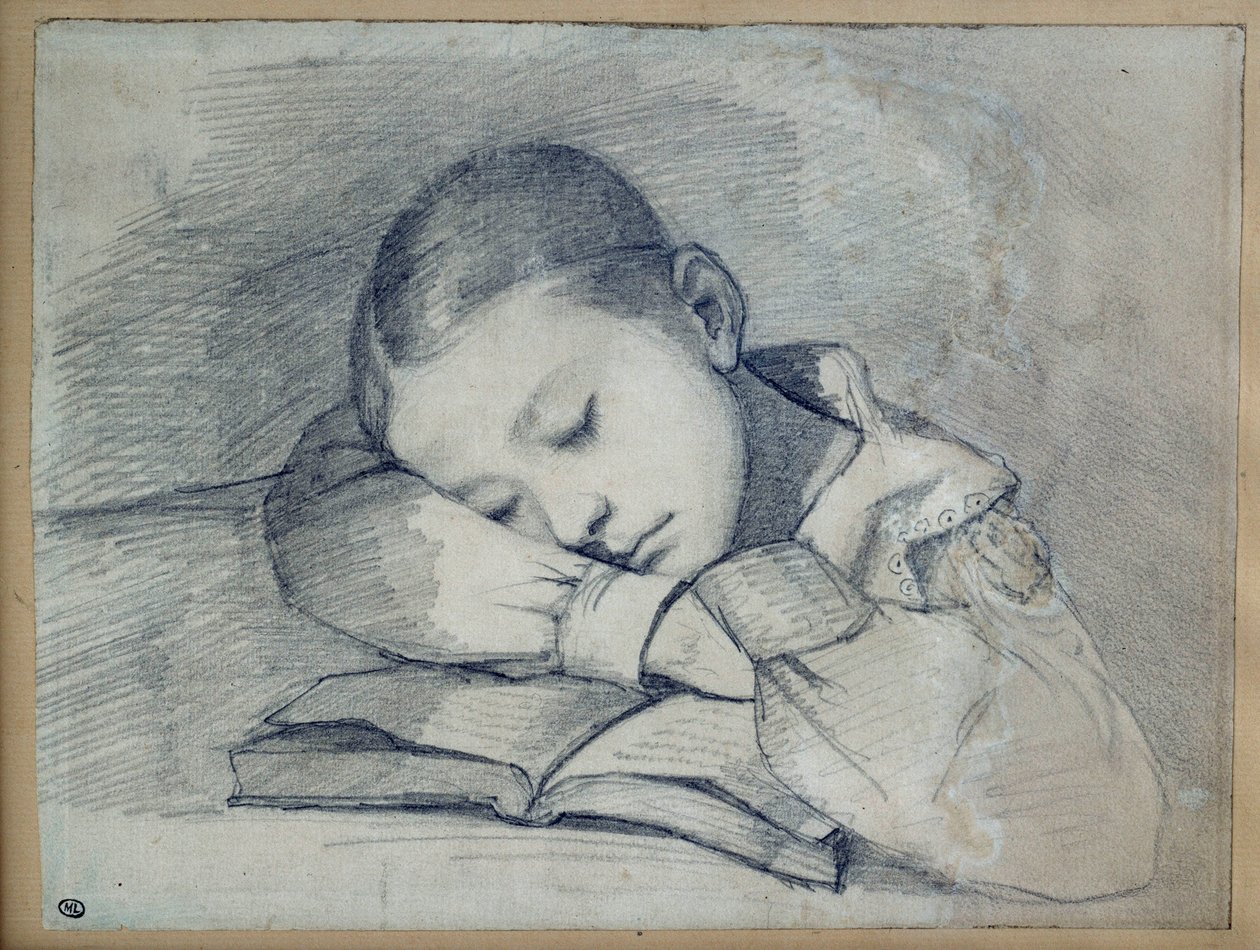 Portret van Juliette Courbet slapend. Tekening met loodmijn door Gustave Courbet (1819-1877). 1841. Dim. 0,20 x 0,26. Parijs, Musee d